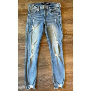 Express Denim Jeans Ankle Legging light wash blue with rips‎ women's 2
